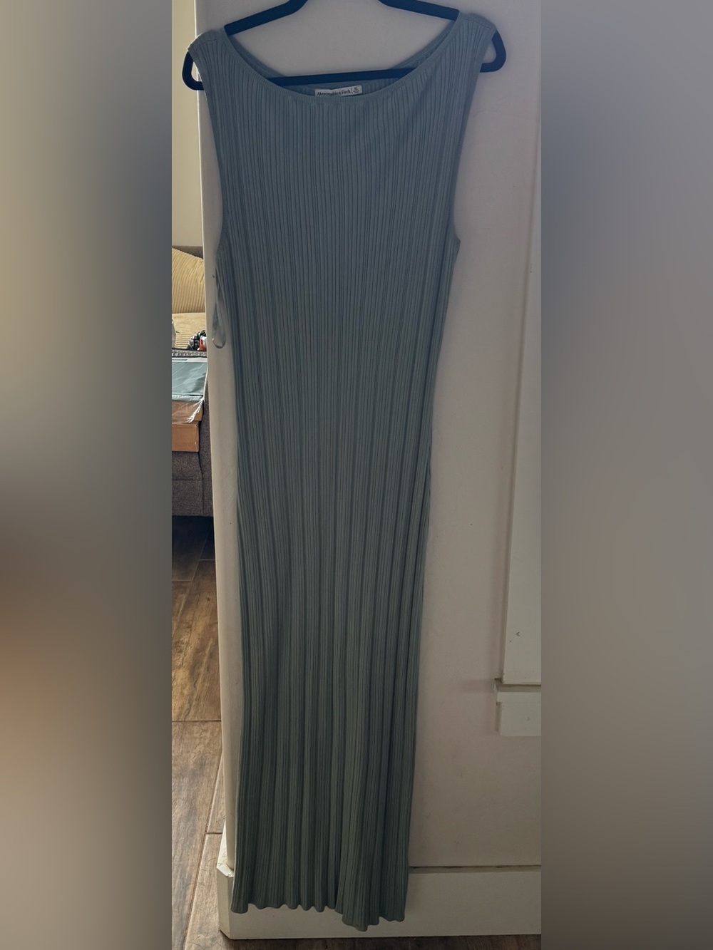 Abercrombie & Fitch Ribbed Boatneck Maxi Dress in Sage Green